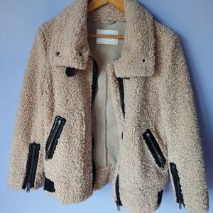 Zara Sherpa Jacket with leather zipper details